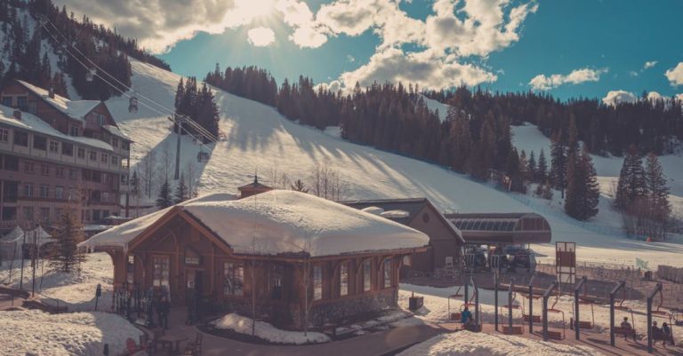 Lodges - A ski lodge with a snow covered roof