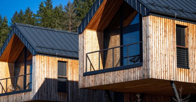 Lodges - Two wooden cabins with black metal roofs