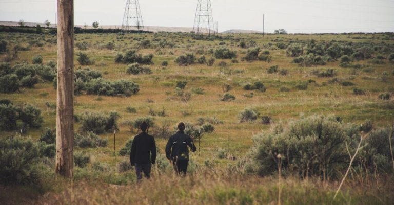 Conservation - Two Men Walking on Grassy Field